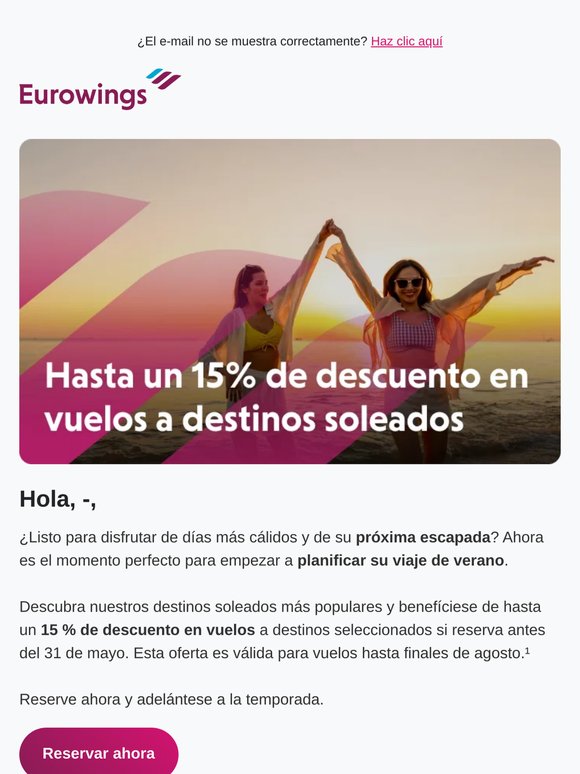 Comience la temporada de verano con un 15 % de descuento ✈️☀️