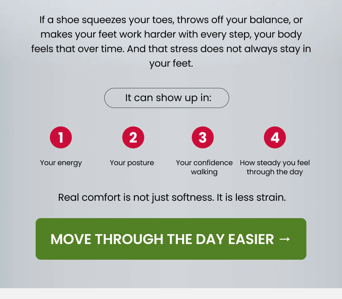 A shoe can feel soft and still leave your feet more tired later. That is because comfort is not just about cushioning.