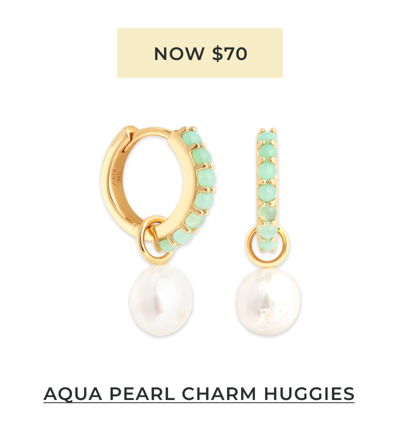 Aqua & Pearl Charm Huggies in Gold