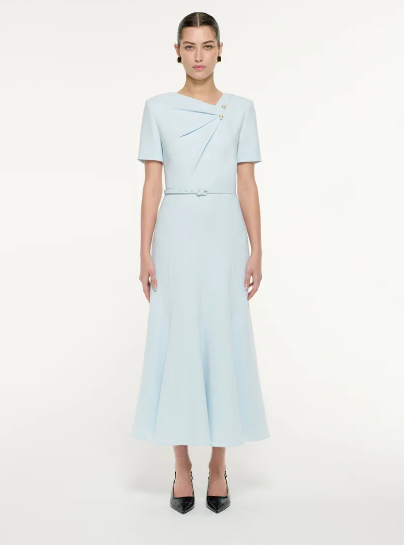 TRI-FOLD BELTED MIDI DRESS