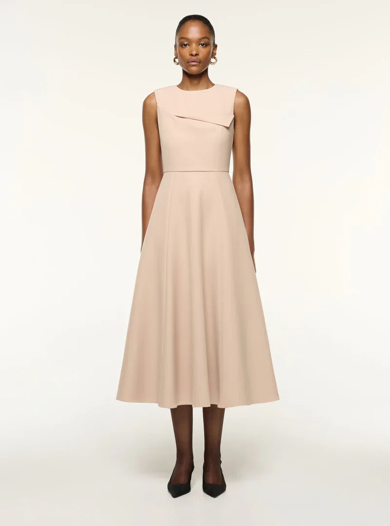 ORIGAMI BUST LINE FLARED MIDI DRESS
