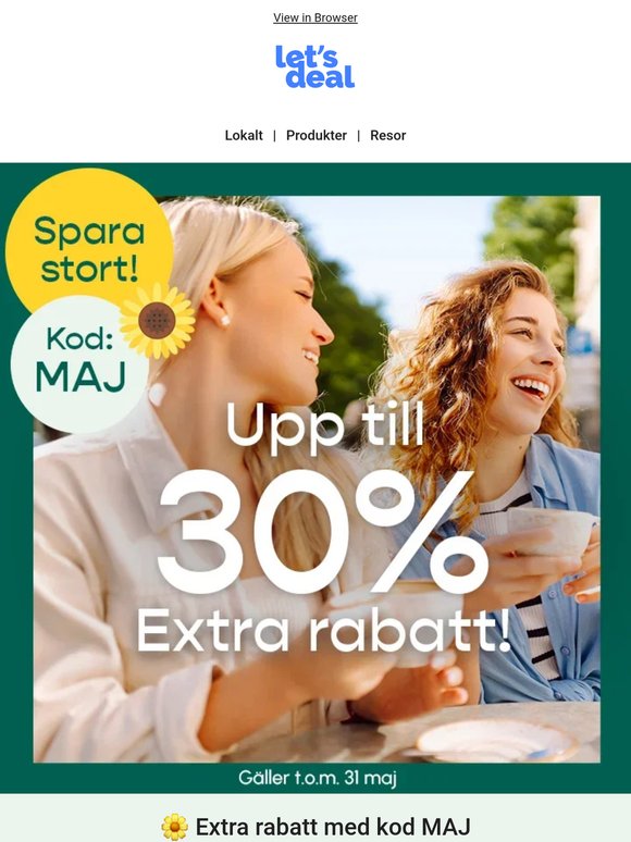 🌻 Kod MAJ ger upp till 30% extra rabatt