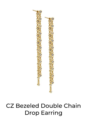 CZ Bezeled Double Chain Drop Earring