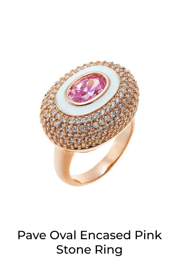 Pave Oval Encased Pink Stone Ring