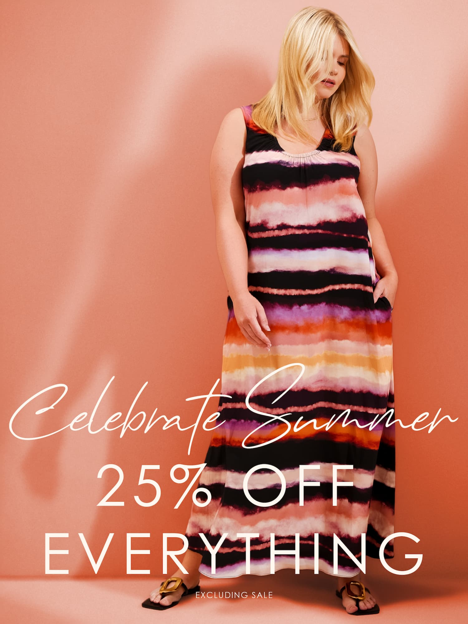 Abstract Multi Stripe Scoop Neck Maxi Dress