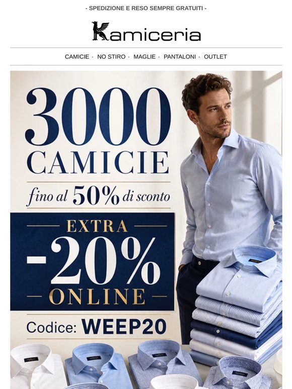 3000 camicie fino al 50% + extra 20%