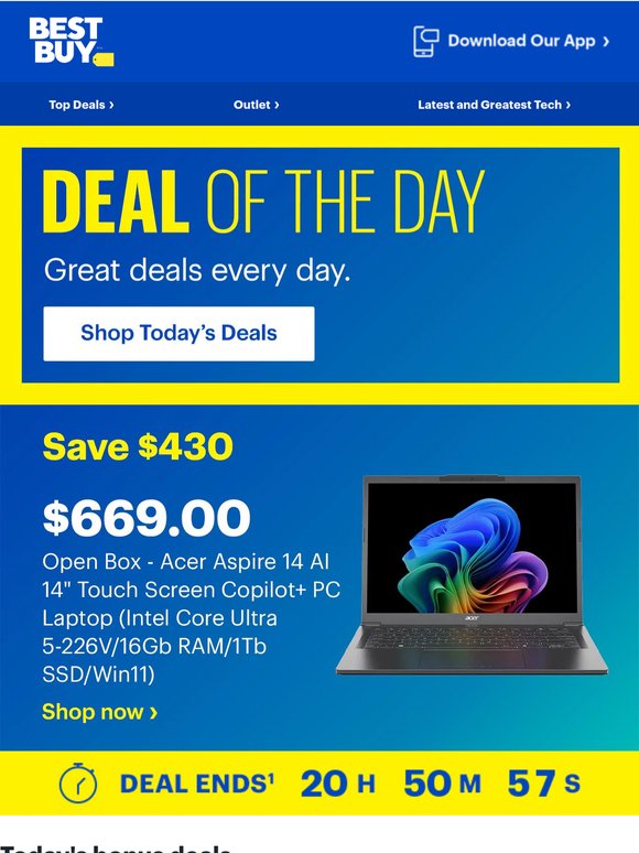 Today Only: $430 off Acer Aspire 14 AI Laptop—open box with 1yr warranty.