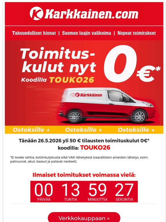 Tänään 0 € toimituskulut* 🚛💨