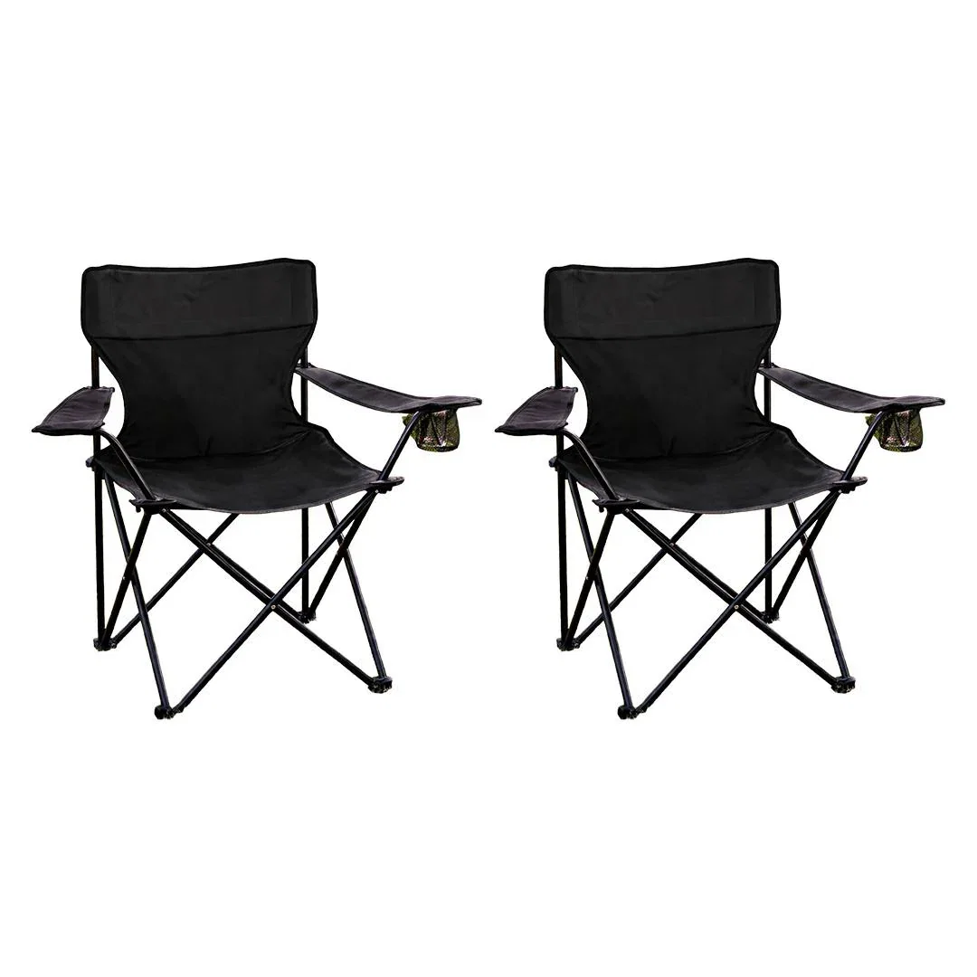 Image of 2-Pack Black Folding Camping Chairs With Integrated Cup Holder