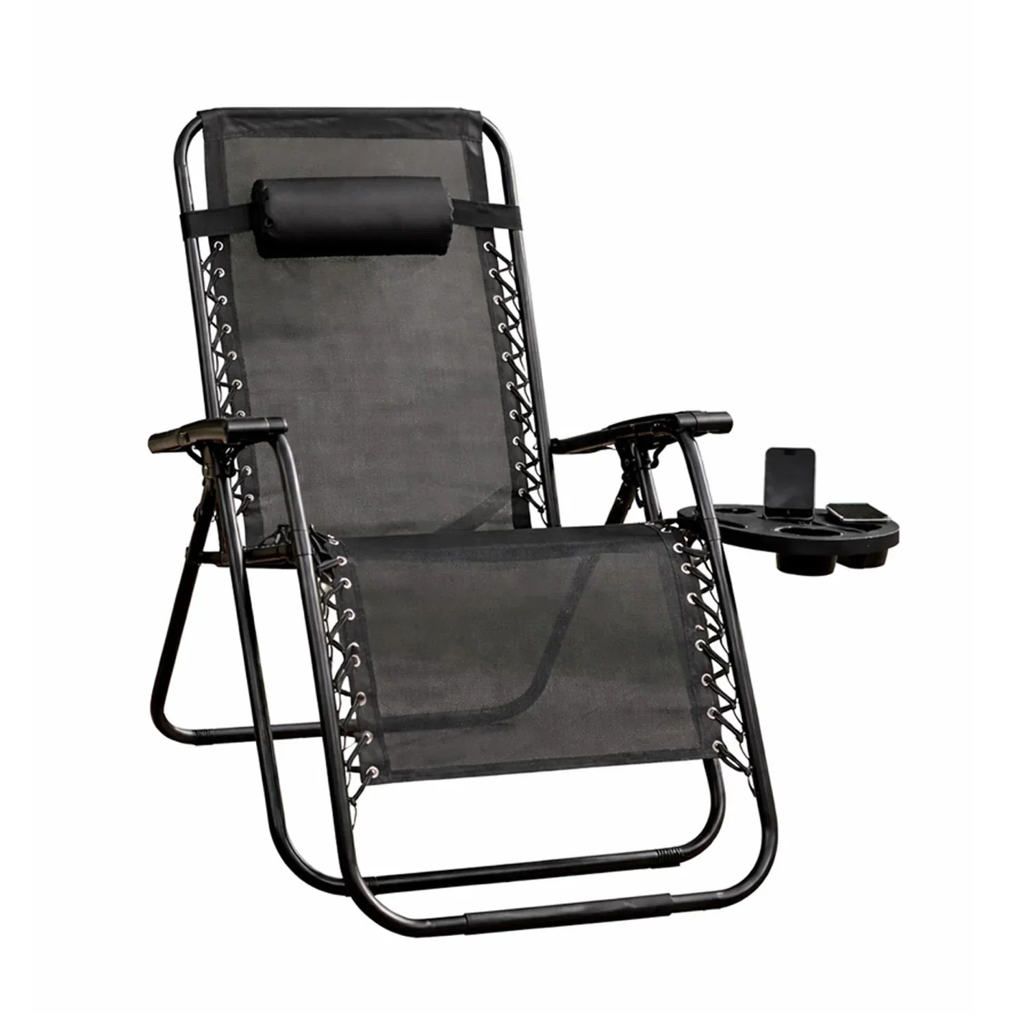 Image of Black Zero Gravity Reclining Lounger With Cup Holder And Pillow