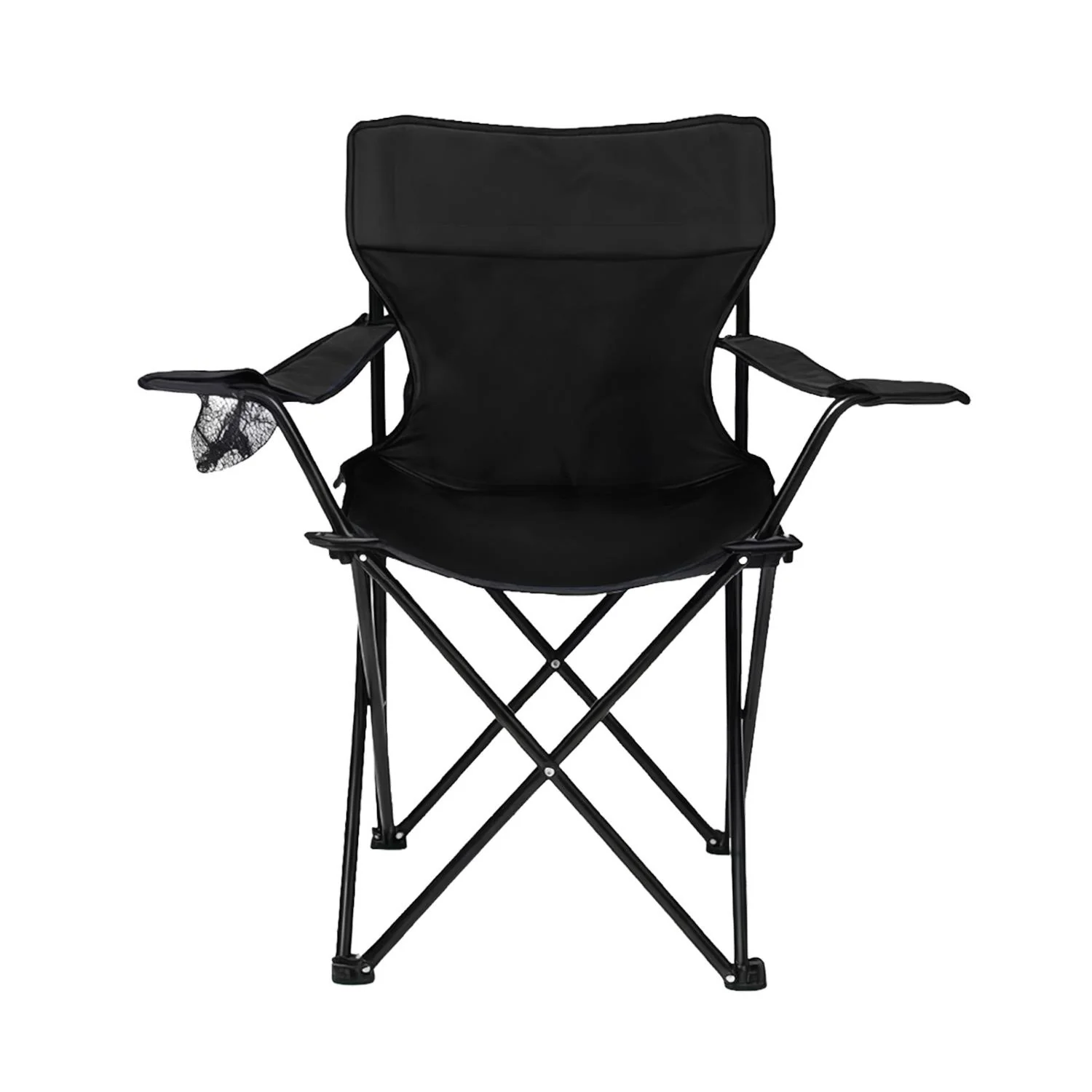 Image of 120kg Black Folding Camping Chair With Mesh Cup Holder