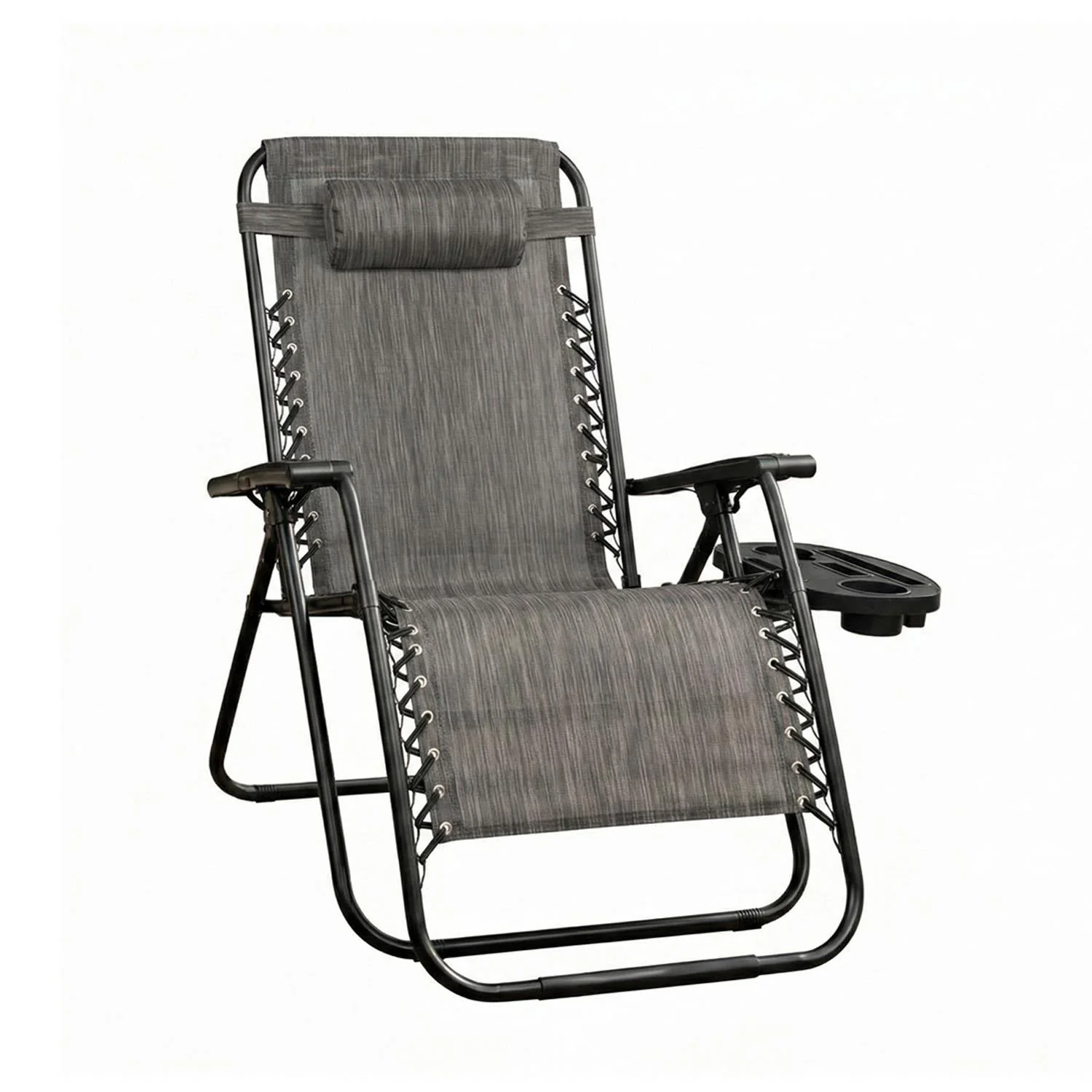Image of Grey Zero Gravity Reclining Lounger Chair With Headrest and Cup Holder