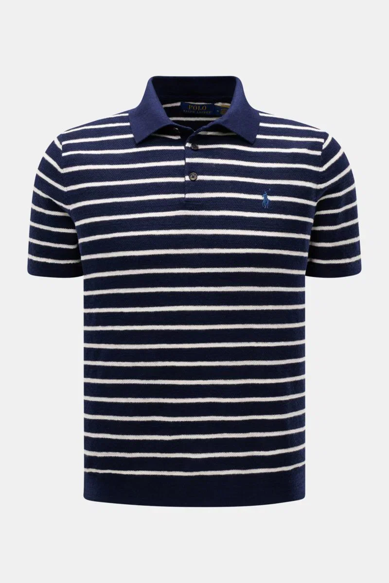 Kurzarm-Strickpolo navy/weiß gestreift