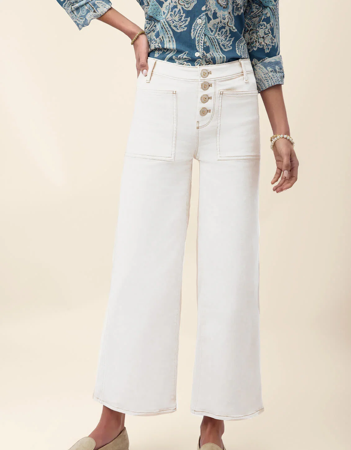 Image of Blanche Wide Leg Jean Pearl White