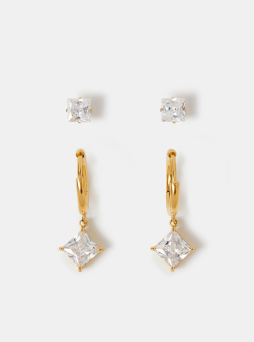 2-Pack Stainless Steel Stud & Hoop Drop Earrings