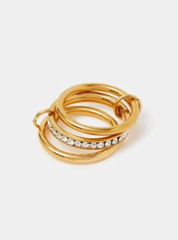 Stainless Steel Linked Stacking Trio Ring Gold