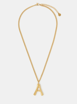 Stainless Steel Bamboo Initial Pendant Necklace Gold
