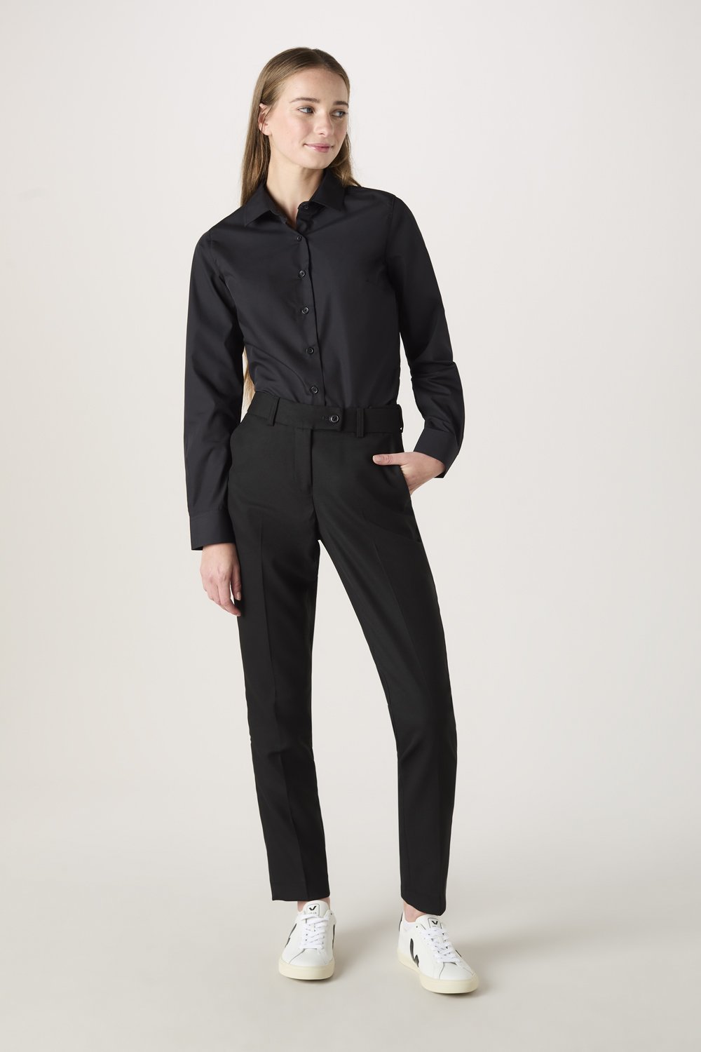Image of Simon Jersey Women's Fitted Long Sleeve Shirt, Black