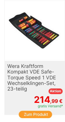 Wera Kraftform Kompakt VDE SafeTorque Speed Set 1 VDE WechselklingenSet Kreuzschlitz Phillips Kreuzschlitz Pozidriv TORX