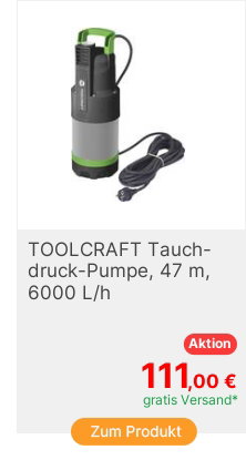 TOOLCRAFT TO10201320 Q1100263A4PM TauchdruckPumpe 6000 lh 47m