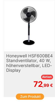 Honeywell HSF600BE4 Standventilator 40W Schwarz Hhenverstellbar LEDDisplay mit Fernbedienung Oszillierend Schwenkbar Timer
