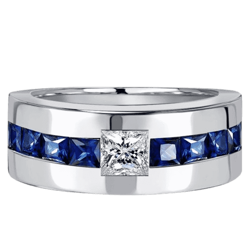 Italo Princess Cut Blue Sapphire Band Ring Half Eternity Band