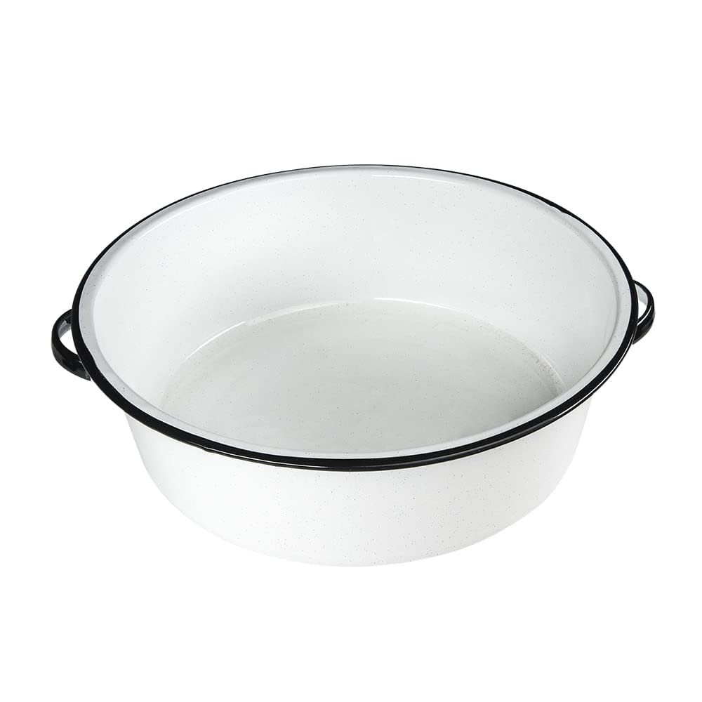 WHITE ENAMELWARE DISH BASIN WITH HANDLES