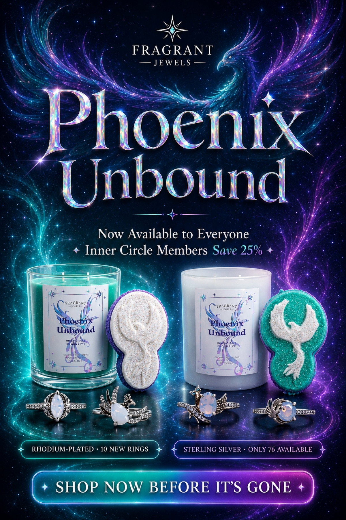 Phoenix Unbound - Now Available to Everyone - IC Members Save 25% - 10 new rings in Rhodium & Sterling Silver - Tap to Shop Now Before It's Gone