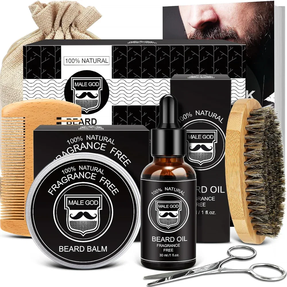 Beard Grooming Kit – Beard Oil & Balm Use – Includes Brush & Comb – Natural Ingredients Men’s Care Set – Grooming & Styling Kit for Beard Maintenance