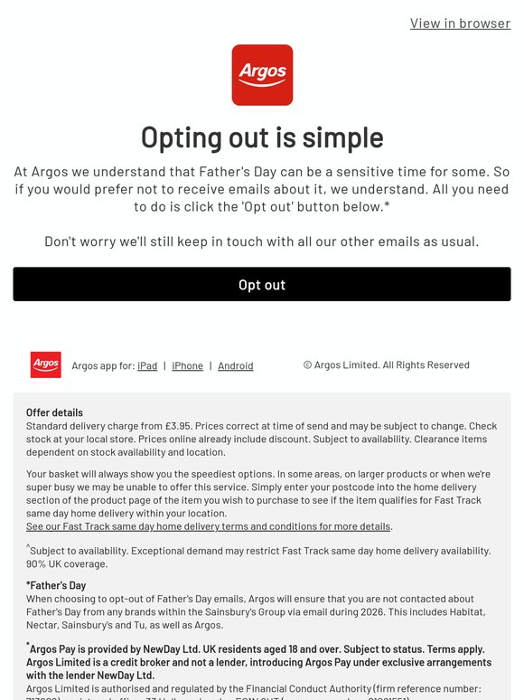 Want to opt out of Father's day emails?