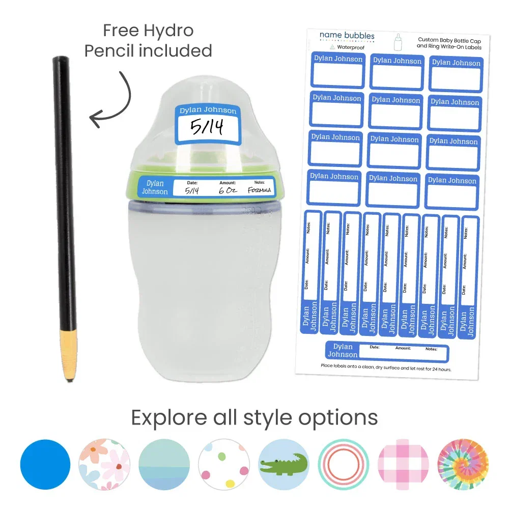 Image of Custom Baby Bottle Cap and Ring Write-On Labels