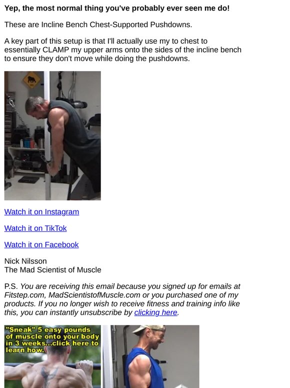 Great incline bench setup for strict tricep pushdowns...