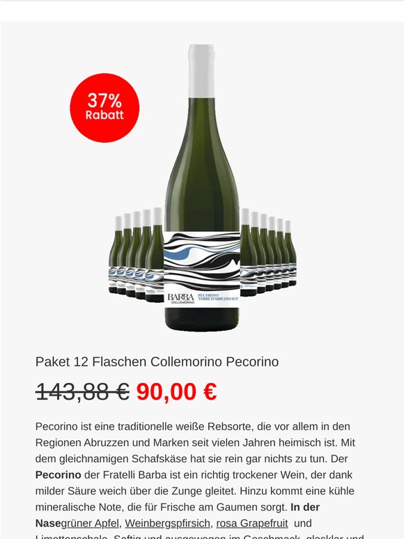 🔥 Schöner Weißwein! Collemorino Pecorino 🇮🇹 mit 37 % Rabatt 🍷 !