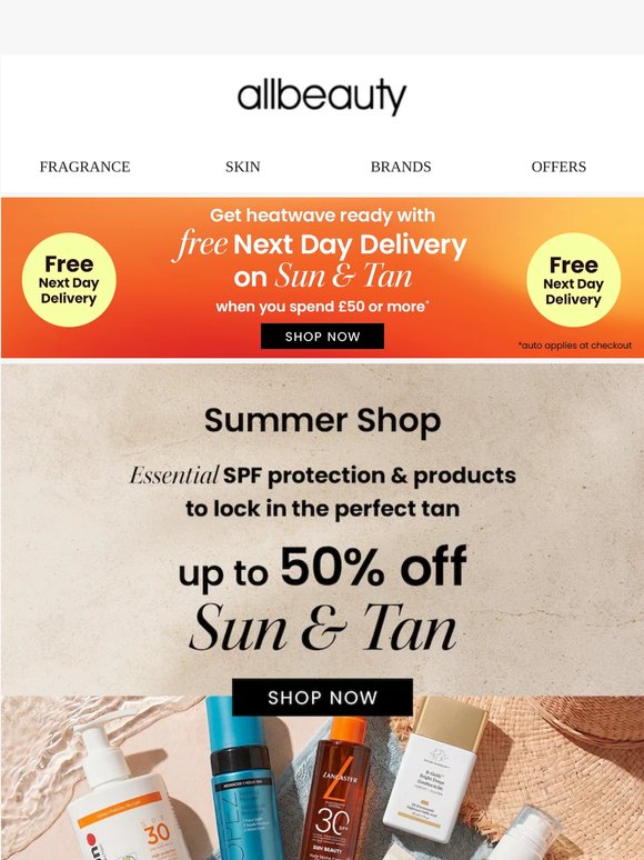 Summer Shop | Up to 50% Off Sun & Tan ☀️
