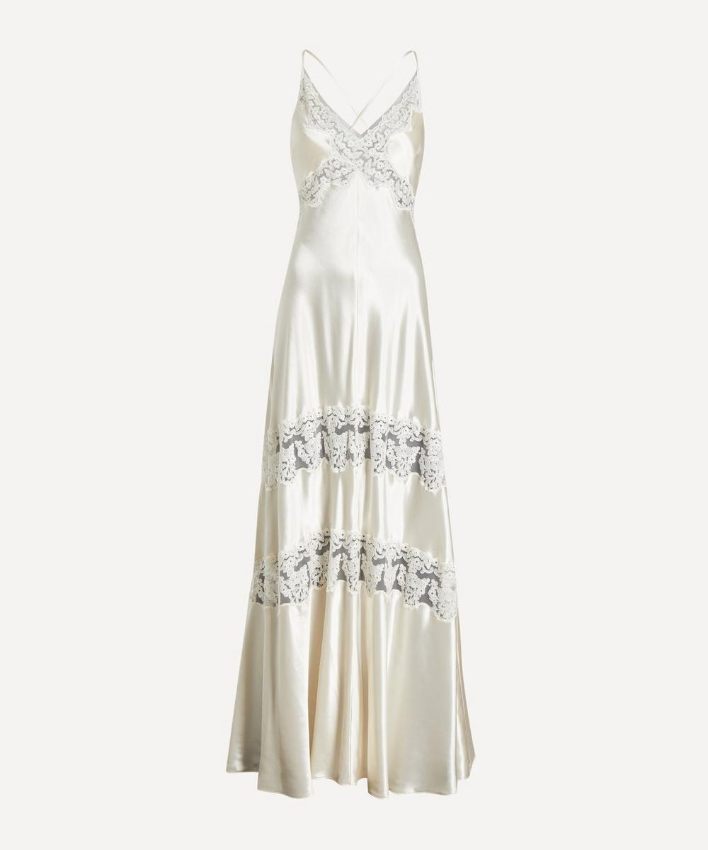Alberta Ferretti White Satin Dress with Lace Inserts