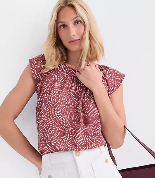 Swirl Flutter Sleeve Mixed Media Blouse