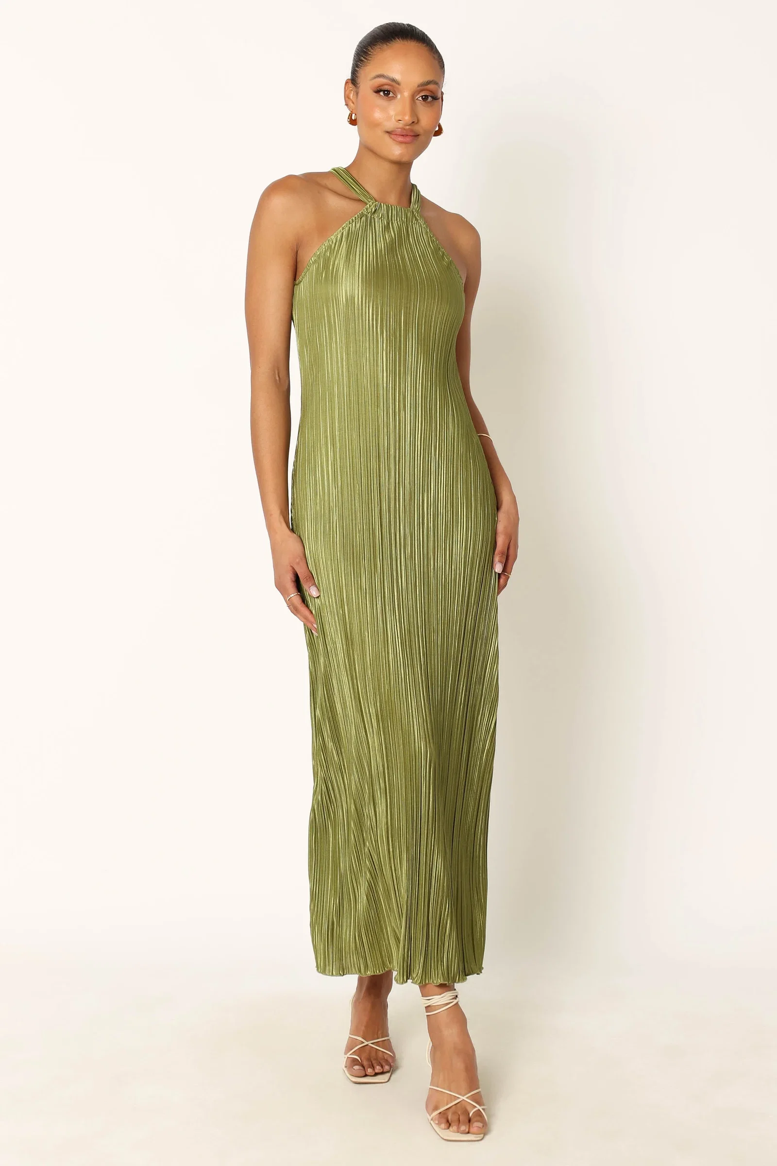 Image of Melody Plisse Halter Maxi Dress - Olive