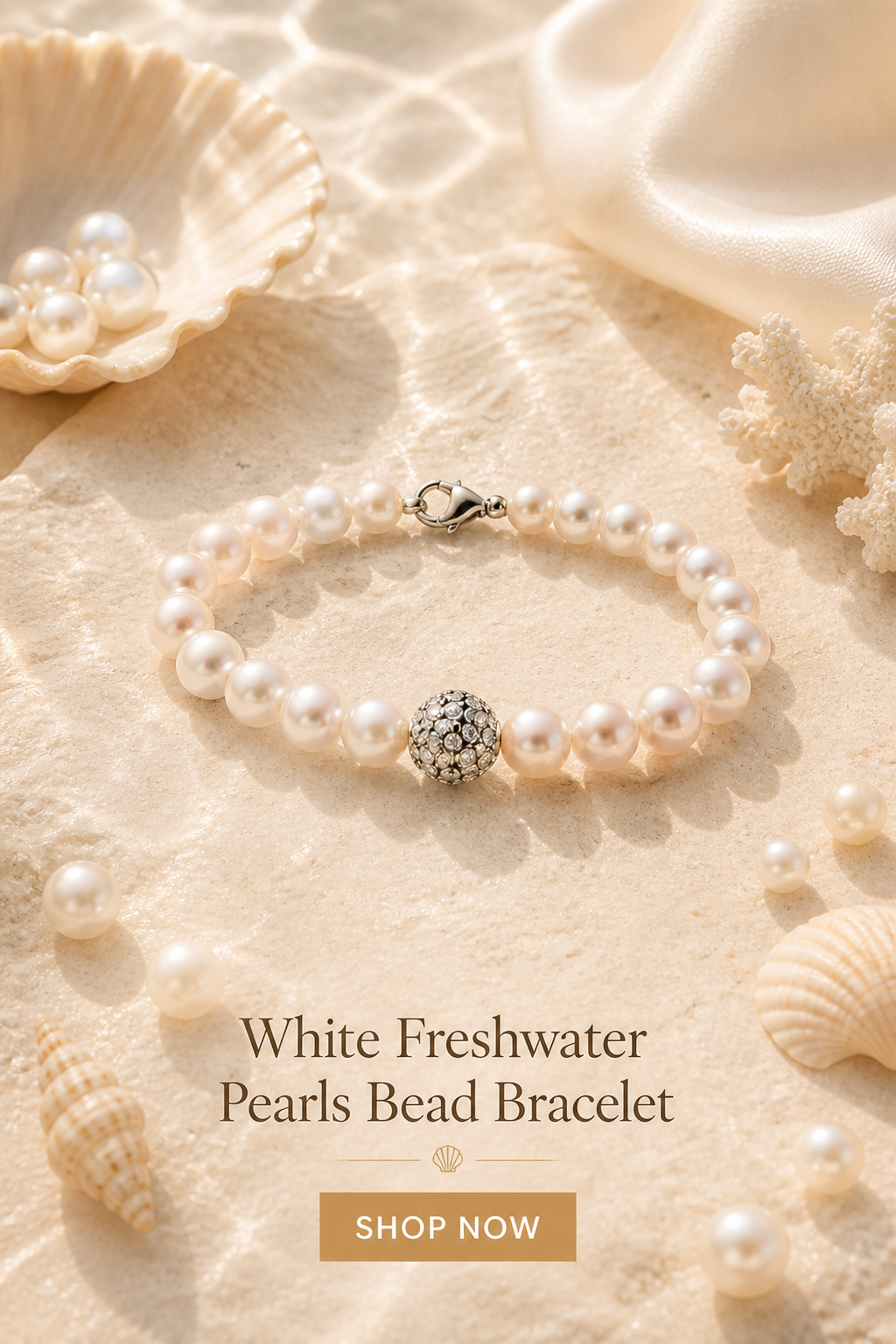 Globe Bead Bracelet with White Freshwater Pearls