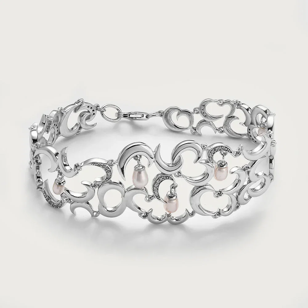 Image of Wave Bracelet with Freshwater Pearls 
