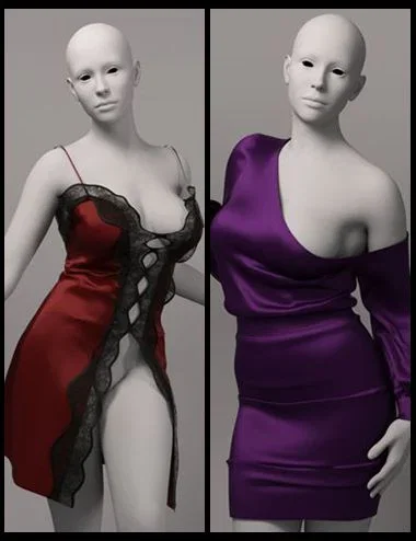 EG HIBF Sexy Nightgown and One-Shoulder Dress for Genesis 9 Bundle
