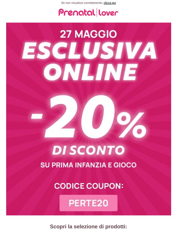 -20% online per 24h con il codice PERTE20. In più continua la Mid Season Sale