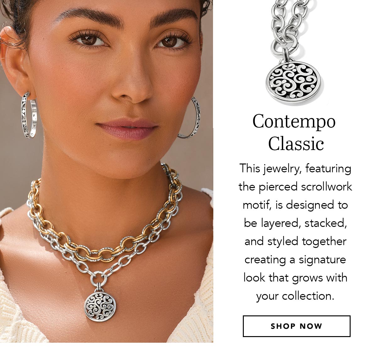 Contempo Classic - This jewelry, featuring the pierced scrollwork motif, is designed to be layered, stacked, and styled together creating a signature look that grows with your collection. - Shop Now