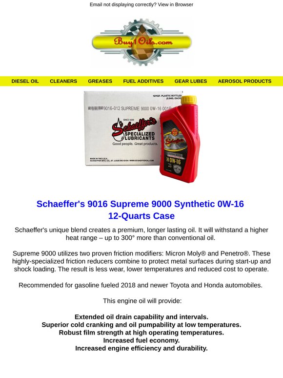 Supreme 9000 Synthetic 0W-16 | 12-QTS