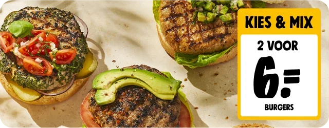 Kies & Mix hamburgers 2 voor 6 euro