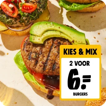 Kies & Mix hamburgers 2 voor 6 euro