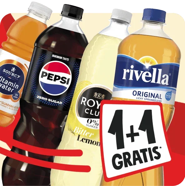 Pepsi, Royal Club, Rivella of Sourcy nu 1+1 gratis