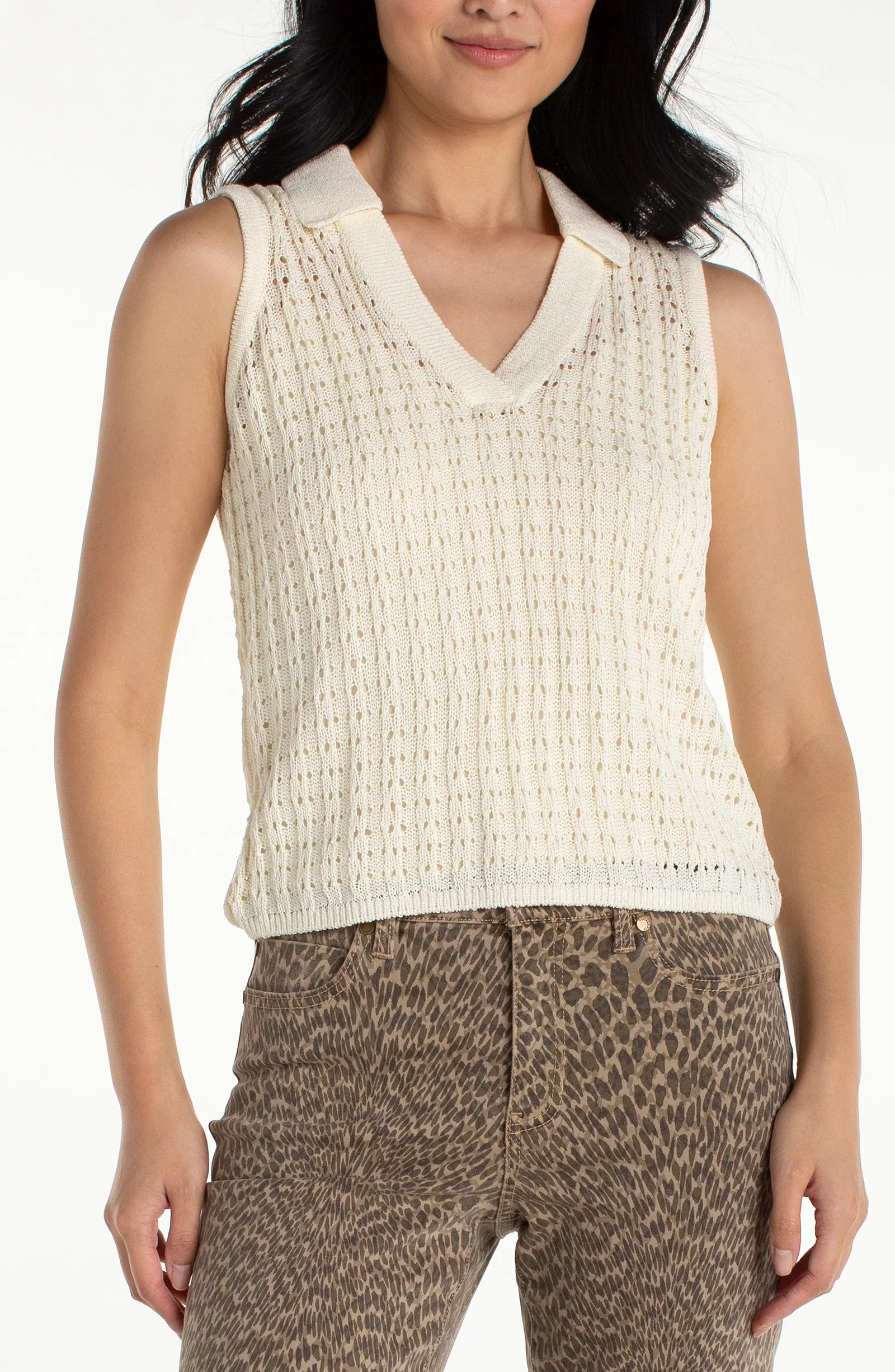 Image of SLEEVELESS JOHNNY COLLAR SWEATER