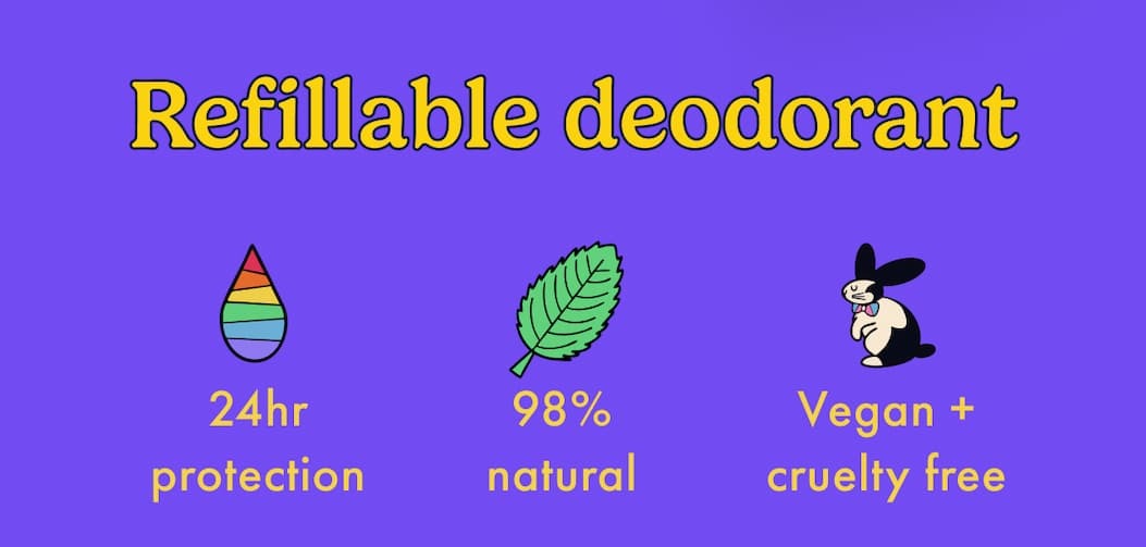 Refillable deodorant: 24hr protection, 98% natural, vegan & cruelty free
