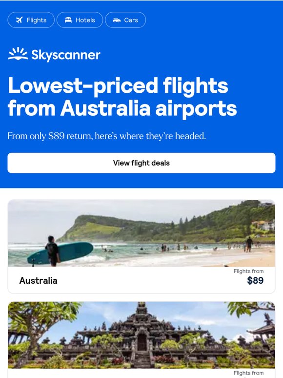 Cheap flights to trending countries