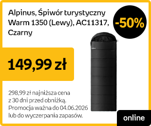 Alpinus, Śpiwór turystyczny Warm 1350 (Lewy), AC11317, Czarny
